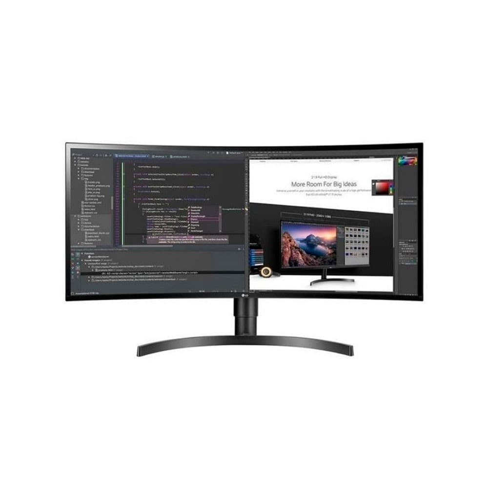 Monitor Ultrawide panel IPS 4k  Curved  34” Resolución 3440 x 1440  Relacion de aspecto 21:9 Tiempo de respuesta  5ms Frecuencia 60Hz Brillo 300cd (typ) Entradas  HDMI /Display/USB Type-C Garantia 36 meses, vista 1