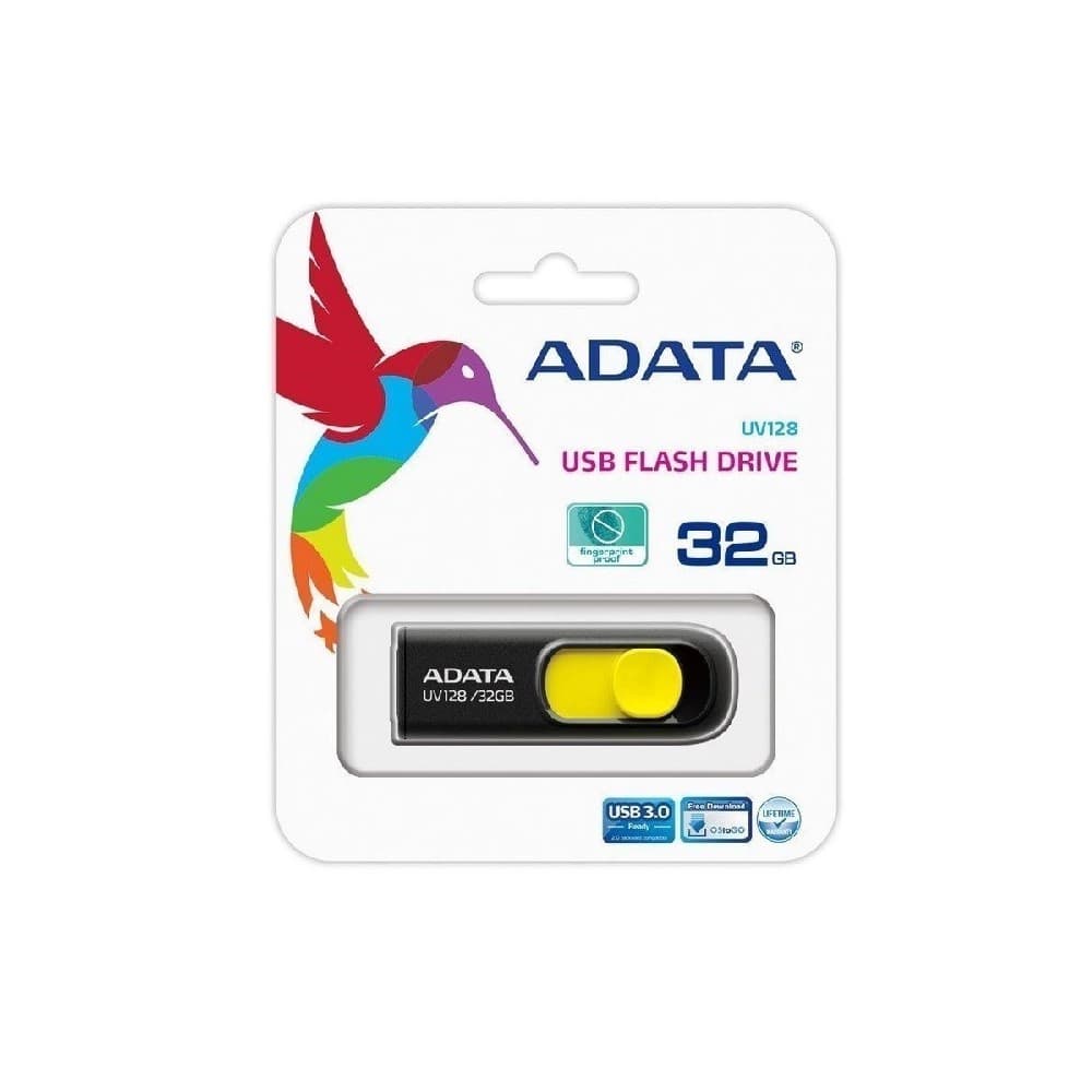 MEMORIA ADATA USB 3.1 UV128 RETRACTIL 32GB NEGRA-AMARILLA, vista 1