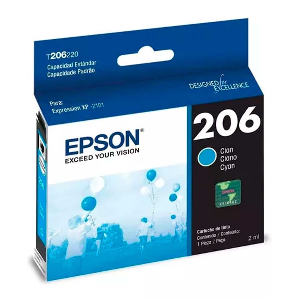 Cartucho Epson T206220-AL Cyan Ink Cartridge-Xpression XP-2102, vista 1