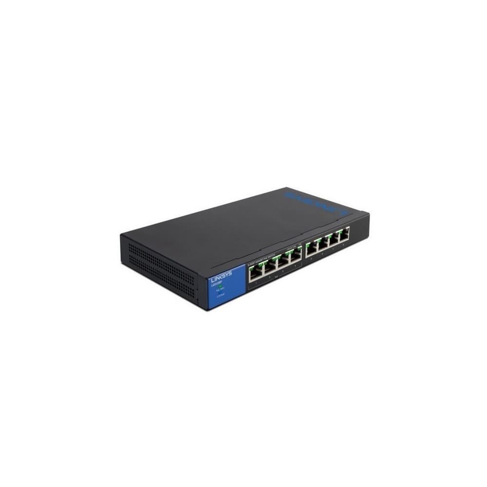 Switch Linksys LGS108P, 8 Puertos Ethernet gigabit de auto detección,Compatibilidad Power Over Ethernet (PoE+) 4 puertos PoE+, 4 puertos No Poe, Presupuesto 50 W, Conexión con cable de hasta 1,000 Mbps,,Conexión Plug-and-play sencilla., vista 1