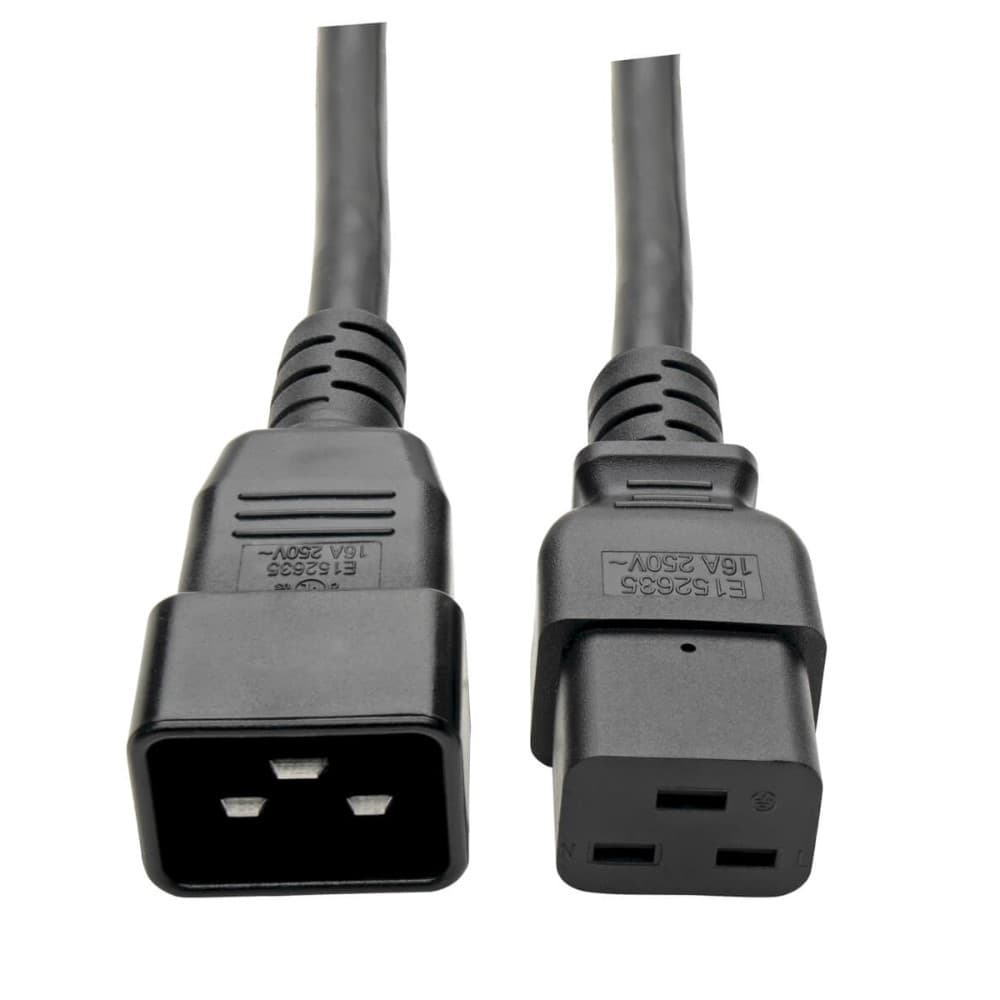 Cable de Extensión de Alimentación, C19 a C20 - Servicio Pesado, 20A, 250V, 12 AWG, 61 cm [2 pies], Negro, vista 1