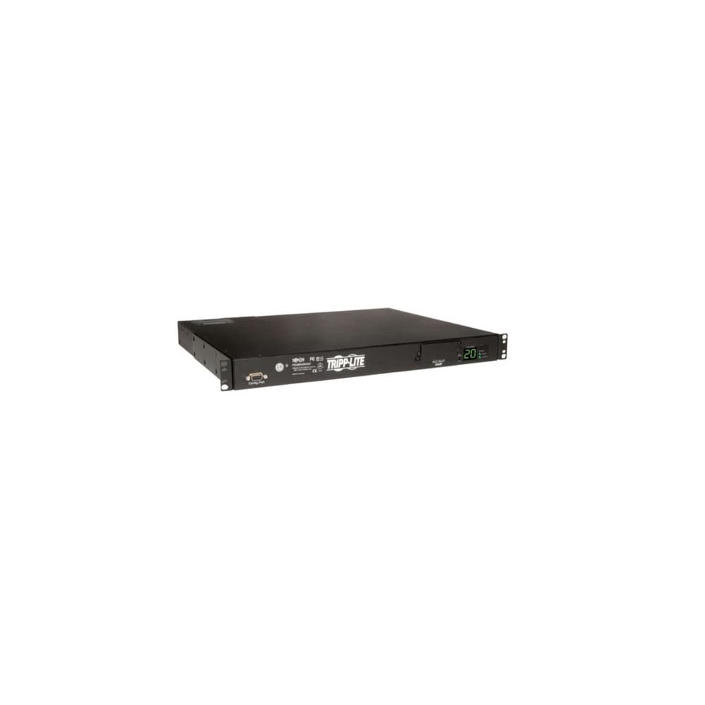 PDU Tripplite Monofásico con Medidor Digital con Switch de Transferencia Automática 3.8kW, 2 Entradas C20 de 200-240V, 8 Tomacorrientes C13 y 2 C19, 1U, TAA, vista 1