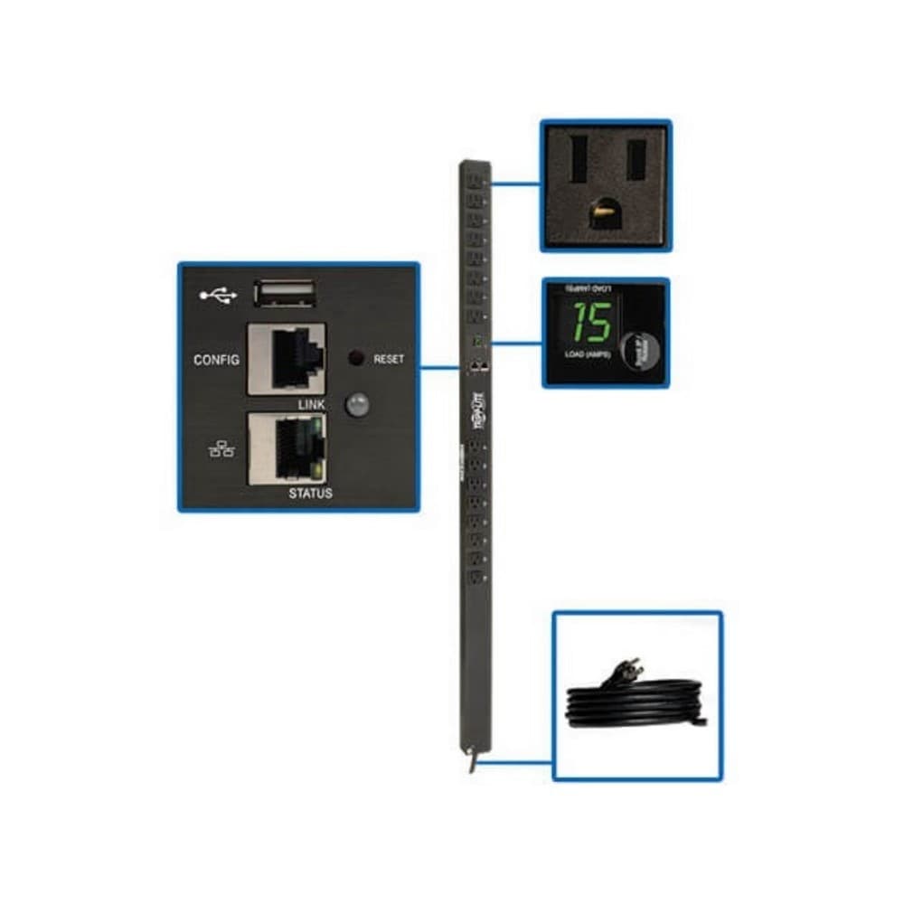 PDU Monitoreable Monofásico de 1.4kW con Interfaz de Plataforma LX, Tomacorrientes de 120V (16 5-15R), Cable de 3.05 m [10 pies] con Clavija 5-15P, 0U, TAA, vista 1