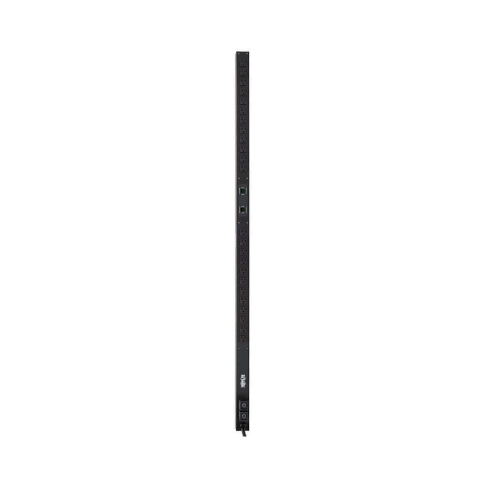 PDU Monofásico con Medidor Digital de Corriente, 30A 120V, Instalación en Rack Vertical 0U, 24 tomacorrientes NEMA 5-15/20R, clavija de alimentación NEMA L5-30P, vista 1