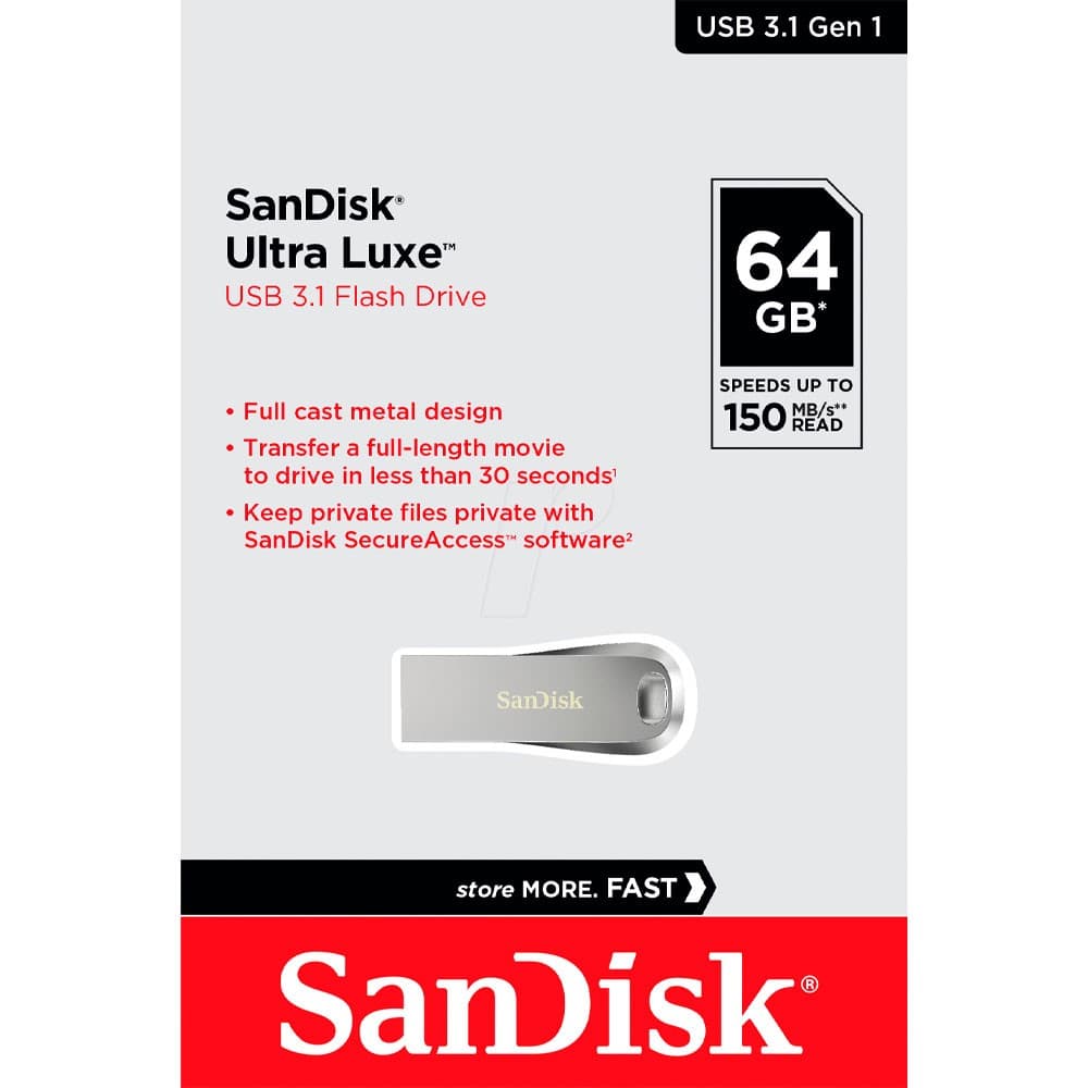 Memoria USB SanDisk Ultra Luxe 3.1 64GB Metálica, vista 1