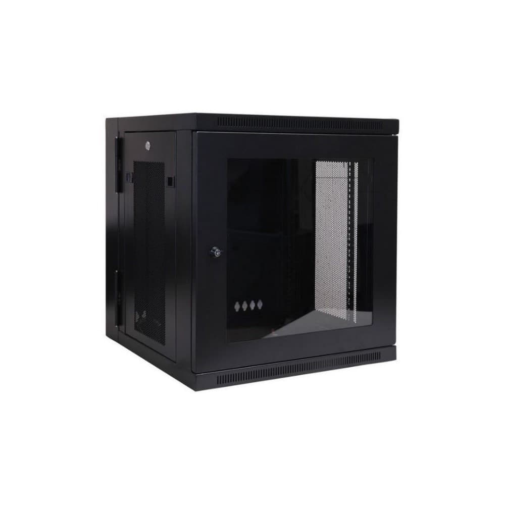 Gabinete SmartRack 12U para instalación en pared de bajo perfil con ajuste de profundidad a la altura del interruptor y parte posterior abisagrada, vista 1