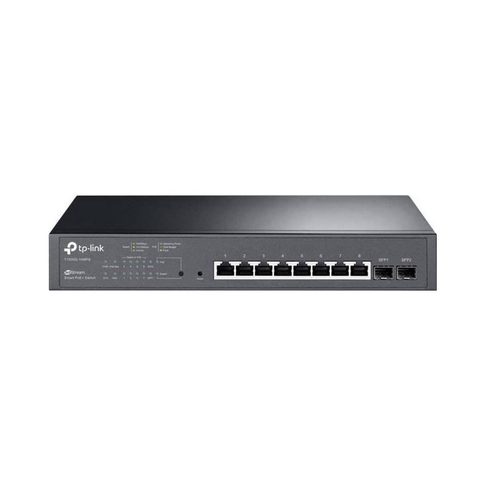 Switch TP-LINK Inteligente Gigabit PoE+ de 8 Puertos con 2 Ranuras SFP JetSteam, vista 1
