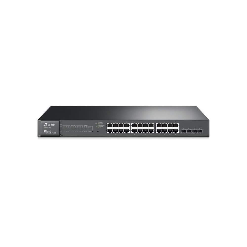 Switch TP-LINK Inteligente de 24 puertos Gigabit con 4 Ranuras SFP JetStream, vista 1