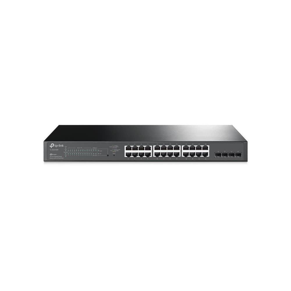 Switch TPLINK  Administrable de 24 puertos Giga L2+(Capa 3 lite) PoE+, 24 puertos Gigabit RJ45 que incluyen 4 puertos SFP, vista 1