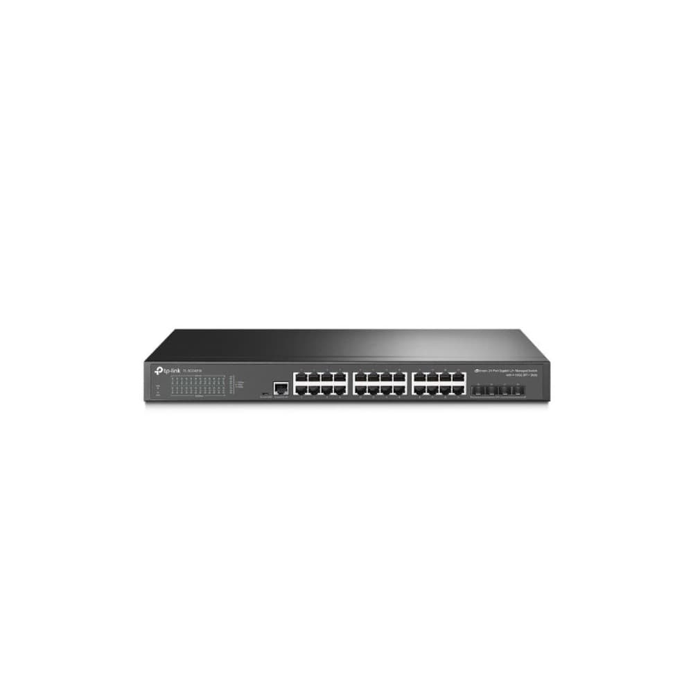 Switch TPLINK administrable JetStream de 24 puertos Gigabit L2 + con 4 ranuras 10GE SFP, vista 1