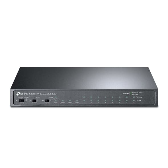 Switch TPLINK  de escritorio Gigabit de 8 puertos a 10 / 100Mbps + 3 puertos con PoE + de 8 puertos, vista 1
