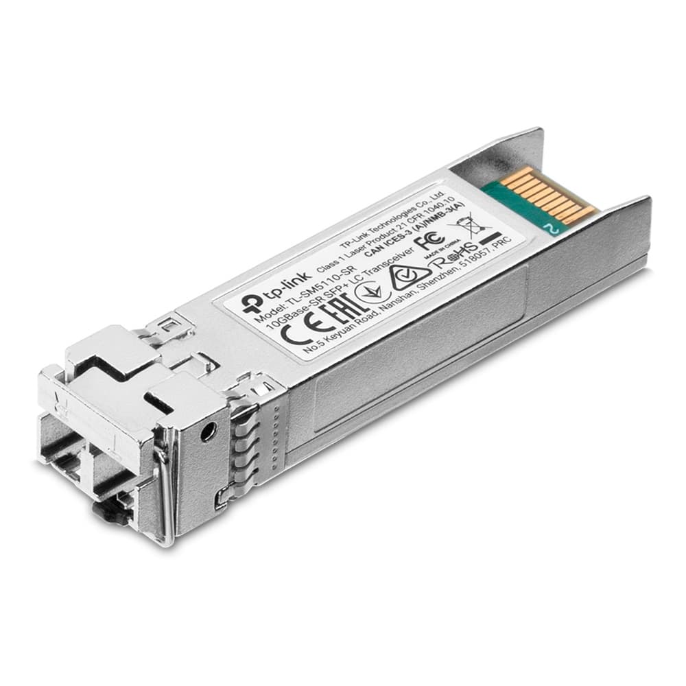 Transceiver tplink LC SFP+ 10Gbase-SR SPEC: multimodo de 850 nm, conector dúplex LC, hasta 300 m de distancia, vista 1