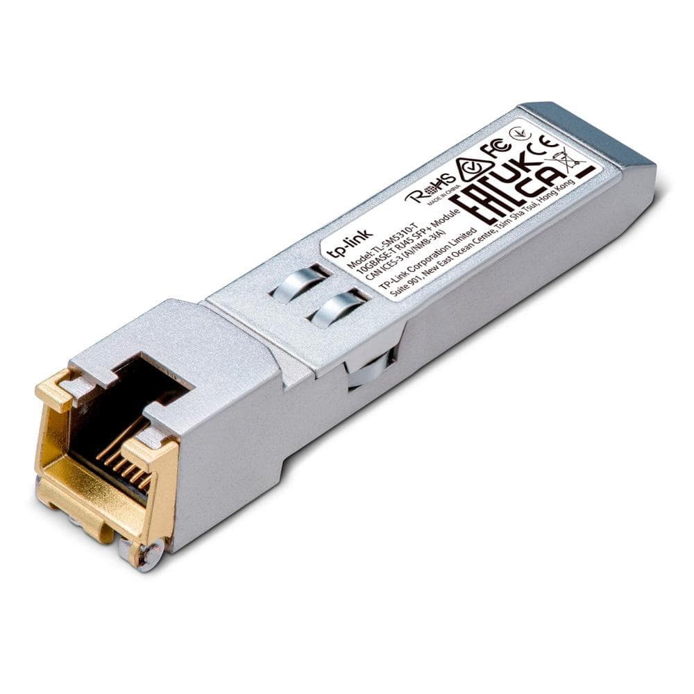 Módulo 10G BASE-T RJ45 SFP+SPEC: Transceiver de cobre RJ45 de 10Gbps, Plug and Play con ranura SFP+, soporta DDM (temperatura y voltaje), hasta 30 m de distancia (Cat6a o superior), vista 1