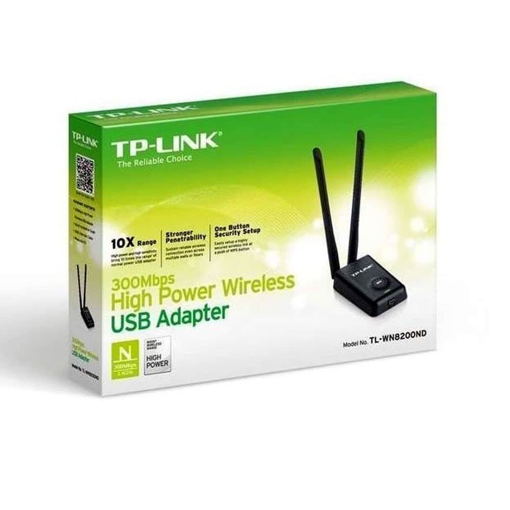 Adaptador de Red TPLINK USB de Alta Potencia 300Mbps, 2.4 GHz, 2 Antenas externas, vista 1