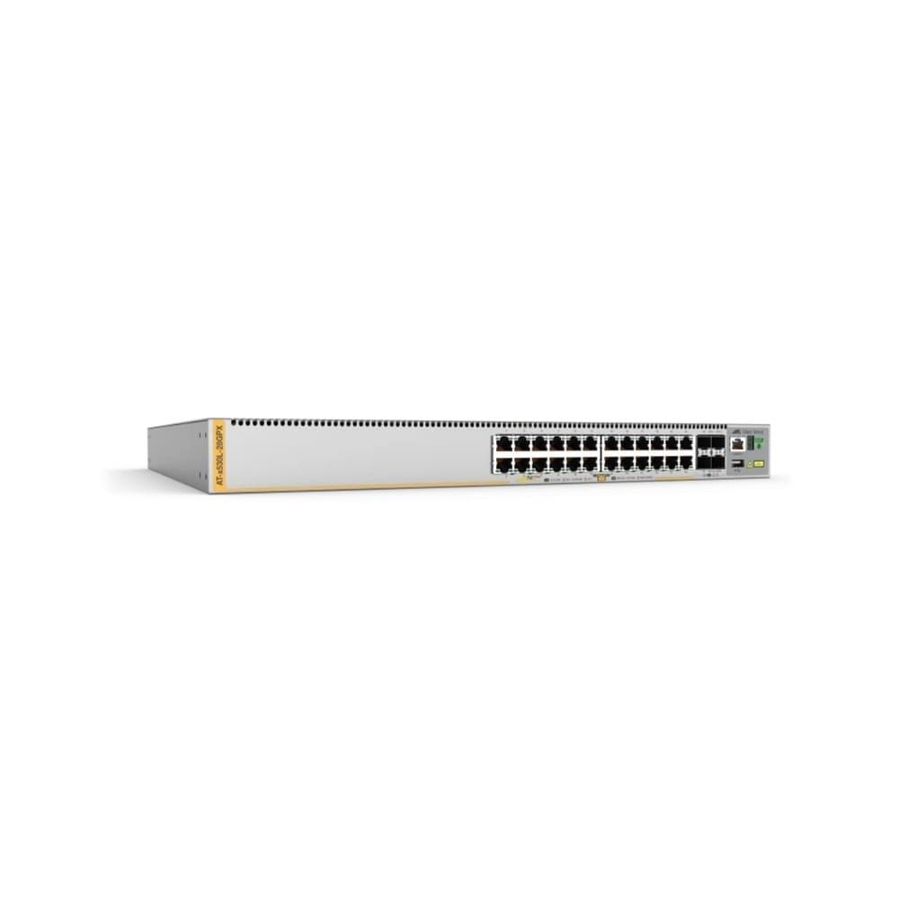 Switches Allied telesis L3 Stackable Switch, 28x 10/100/1000-T PoE+, 4x SFP+ Ports and dual fixed PSU, US Power Cord, vista 1