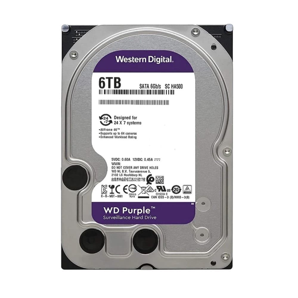 Disco Duro Western Digital PURPLE 6TB 5640RPM SATA 6Gbs Cache 256 MB 3,5in videovigilancia trabajo 24/7, vista 1